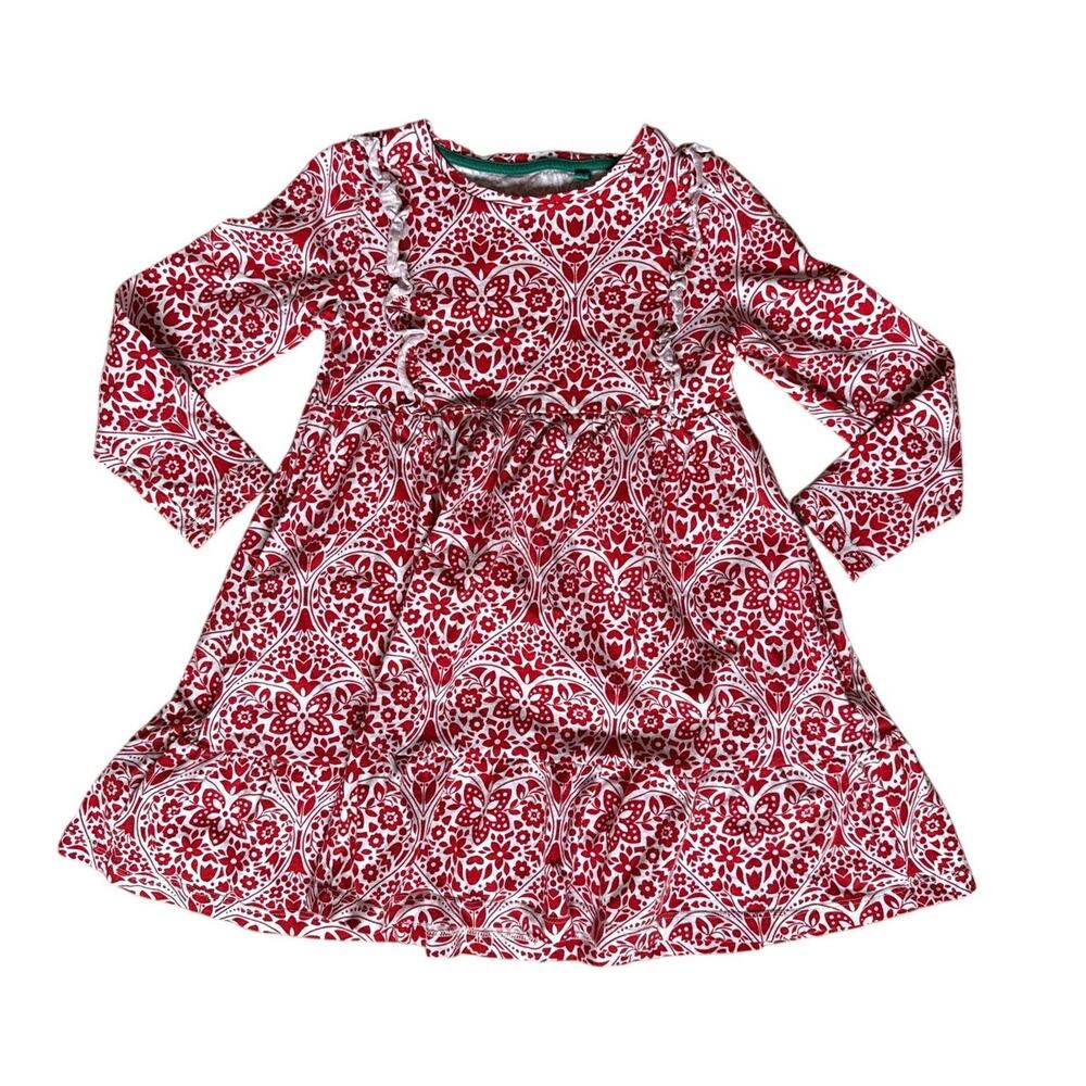 Mini Boden Girls Red and White Folk Print Dress Size 6-7